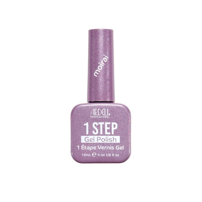 Front of Ardell One Step Gel Polish in Moirai, a soft lavender-pink shimmer with a subtle metallic finish.