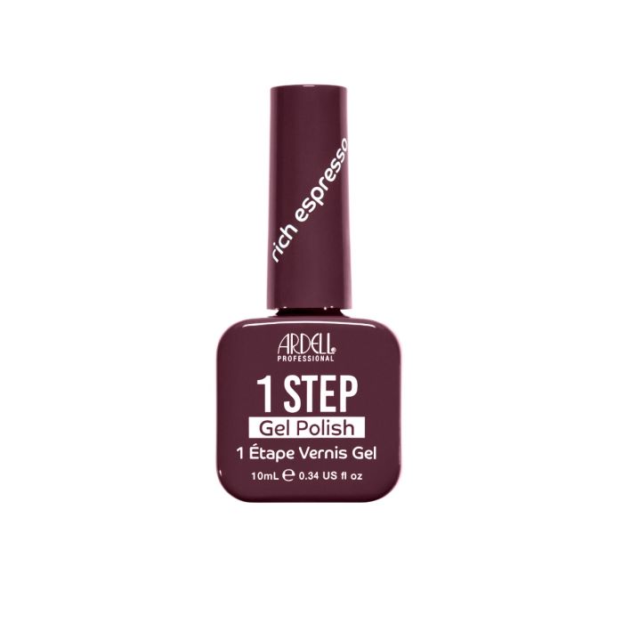 Front of Ardell One Step Gel Polish in Rich Espresso, a deep brown gel shade with subtle plum undertones.