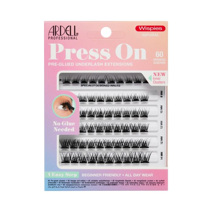 Front of Ardell Press-On Wispies Lashes Natural 60 Count, iconic crisscross lash pattern in a press-on format.