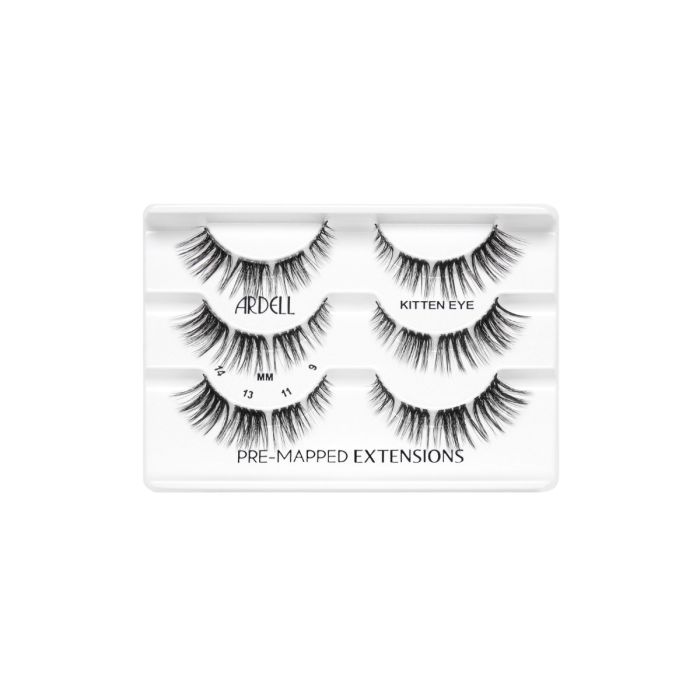 Kitten Eye refill lash extensions shown in tray with pre-mapped clusters for easy reuse.