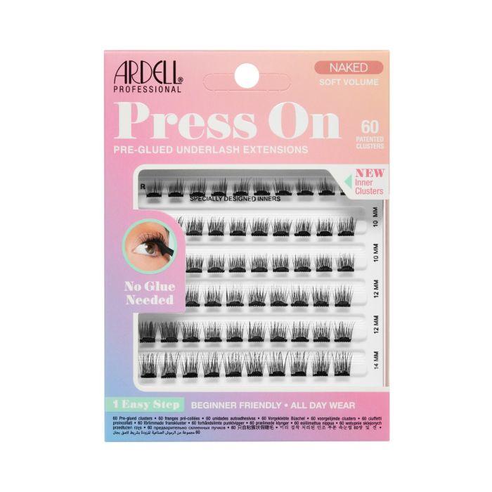 Front of Ardell Naked Press-On Lashes Soft Volume 60 Count, pre-glued lashes in natural nude packaging.