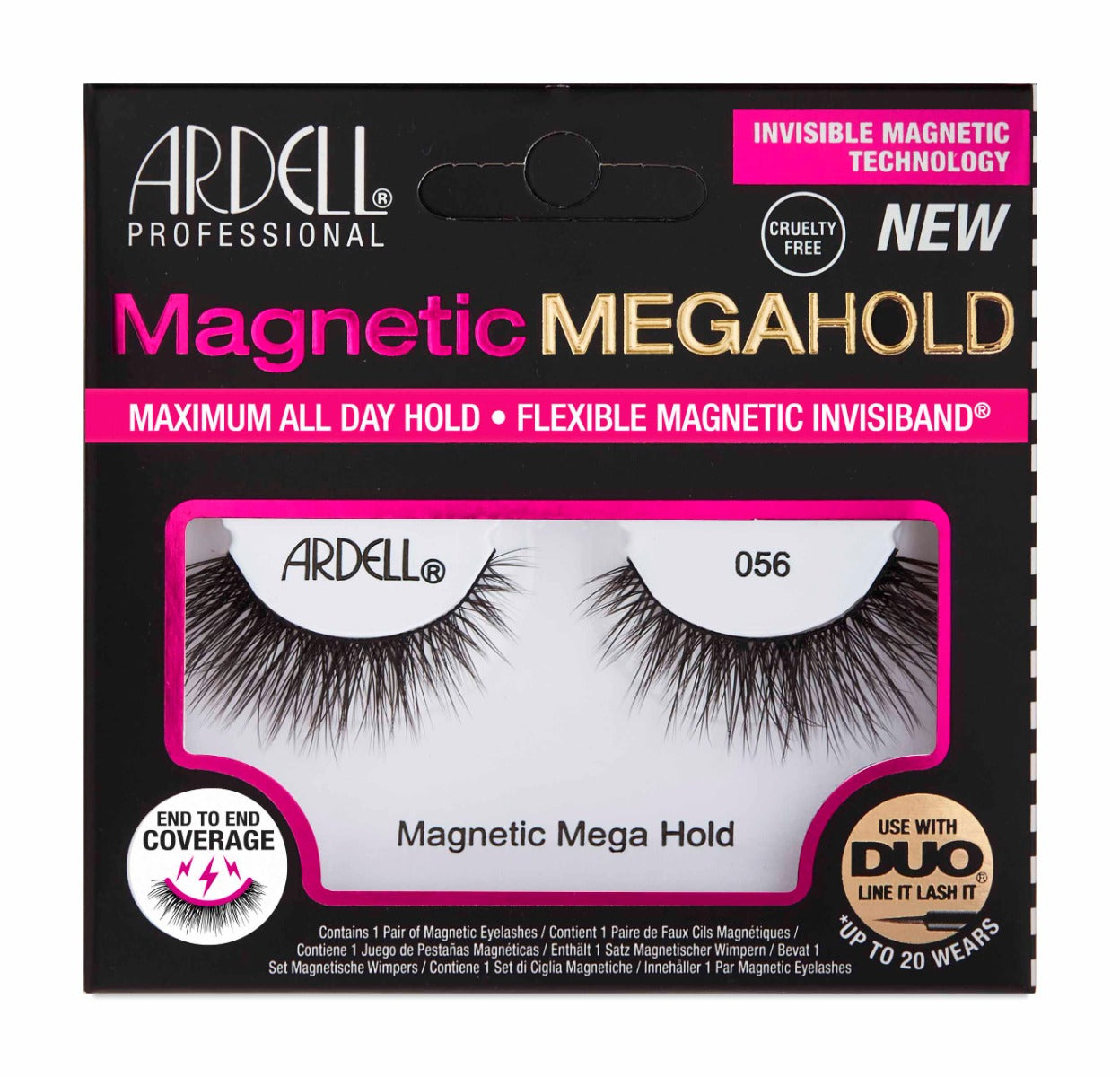 Front facing of Ardell Magnetic Megahold 110 wall-hook ready box with printed product details and information 