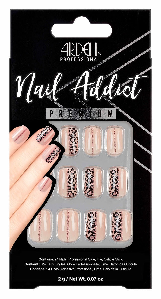 Front of Ardell Nail Addict Premium Nail Set, Cheetah Accent color color in a retail box