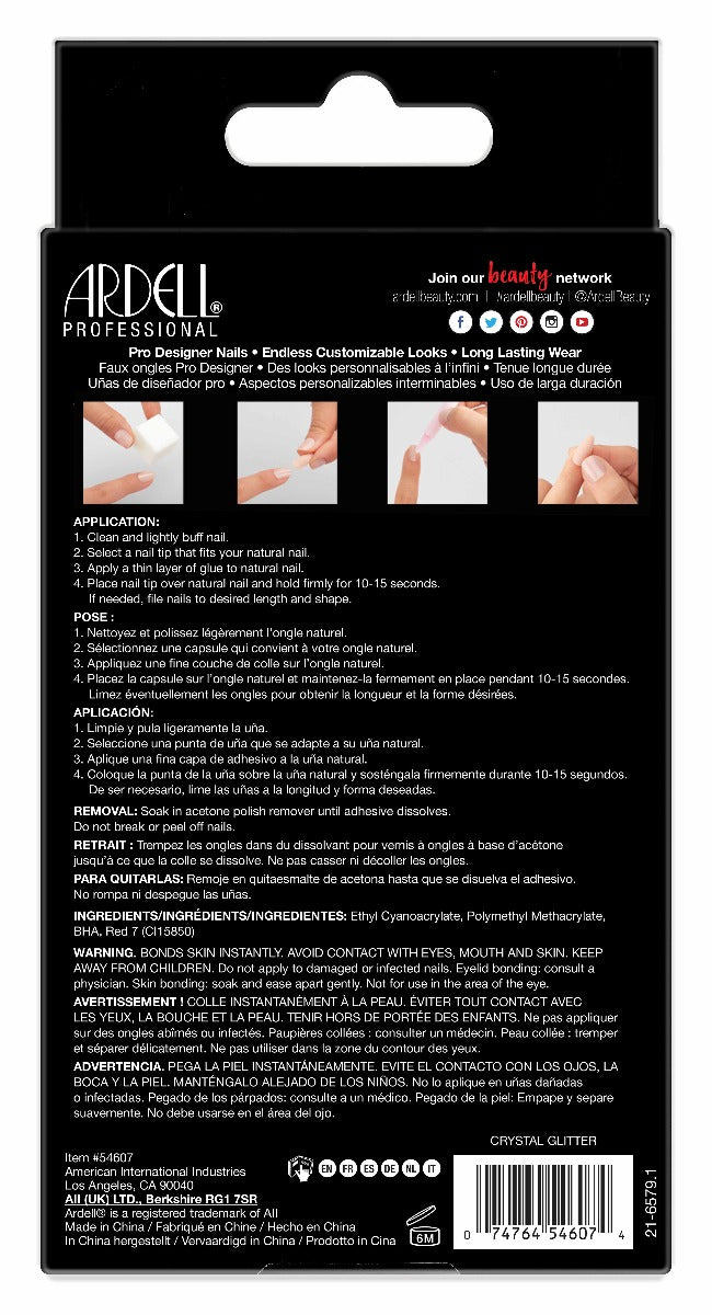 Back of Ardell Nail Addict Premium Nail Set, Crystal Glitter pack with instructions