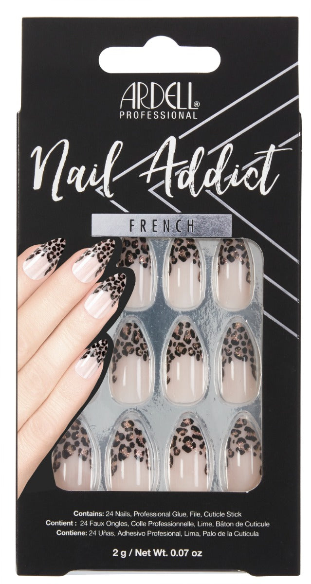 Front of Ardell Nail Addict in French Leopard color shade packaging with label text