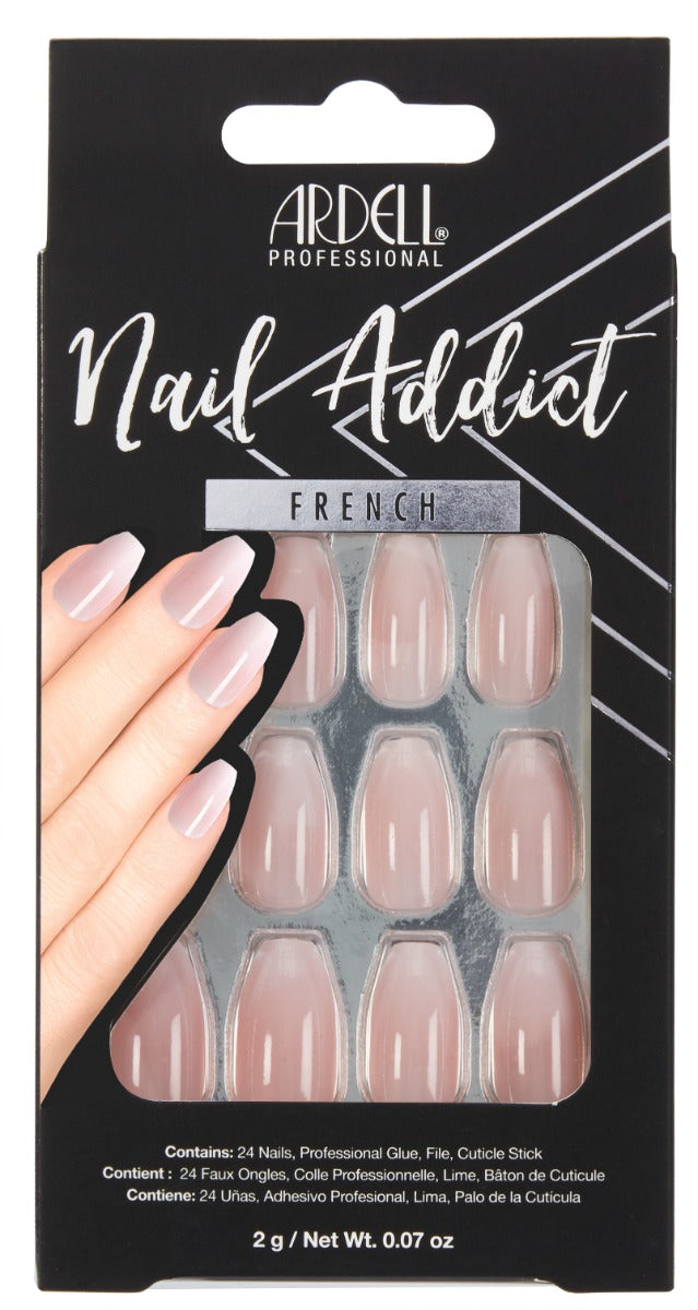 Front of Ardell Nail Addict in French Fade color shade retail packaging with label text