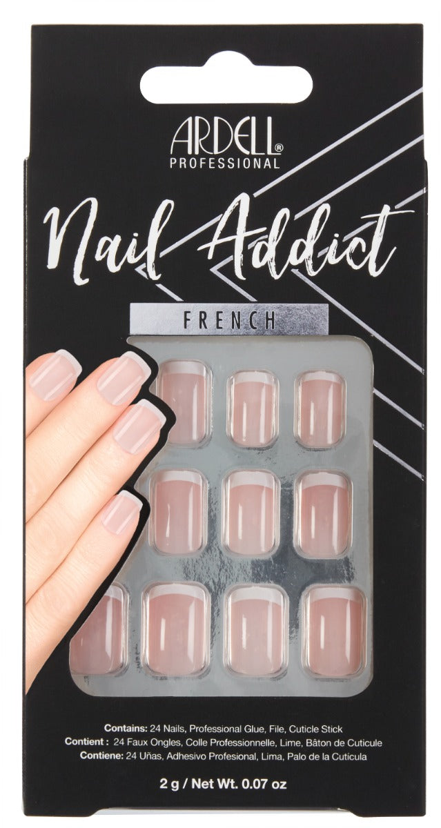 Front of Ardell Nail Addict Micro French color shade retail packaging box