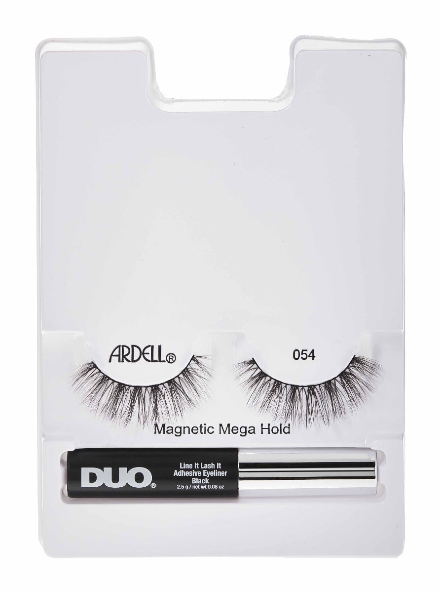 Ardell Magnetic Mega Hold Lashes 054 with DUO Line It Lash It black eyeliner adhesive.