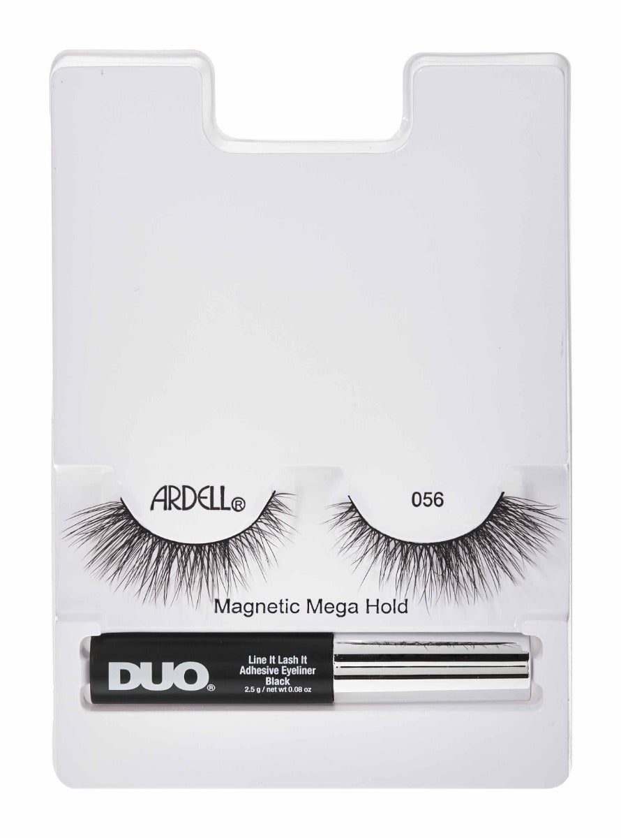 Ardell Magnetic Mega Hold Lashes 056 paired with DUO Line It Lash It black adhesive eyeliner.
