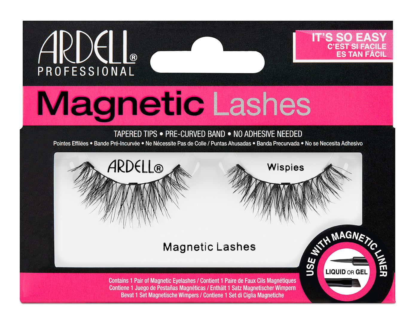 Front view of a single set of Ardell Professional Wispies Magnetic Lashes in retail wall hook packaging