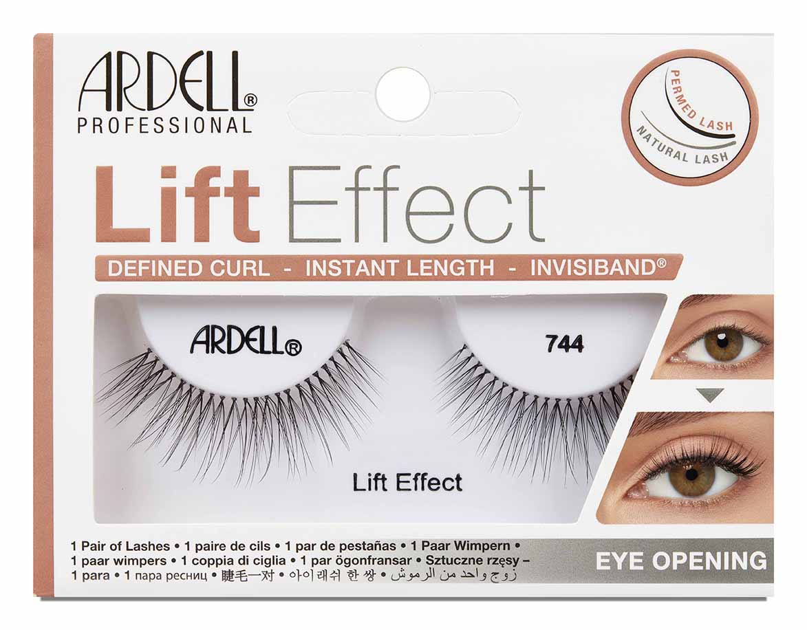 Front view of an Ardell Lift Effect 744 false lashes set in complete retail wall hook packaging