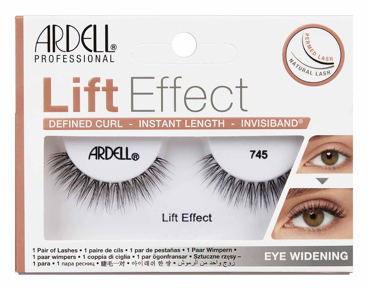 Front view of an Ardell Lift Effect 745 false lashes set in complete retail wall hook packaging