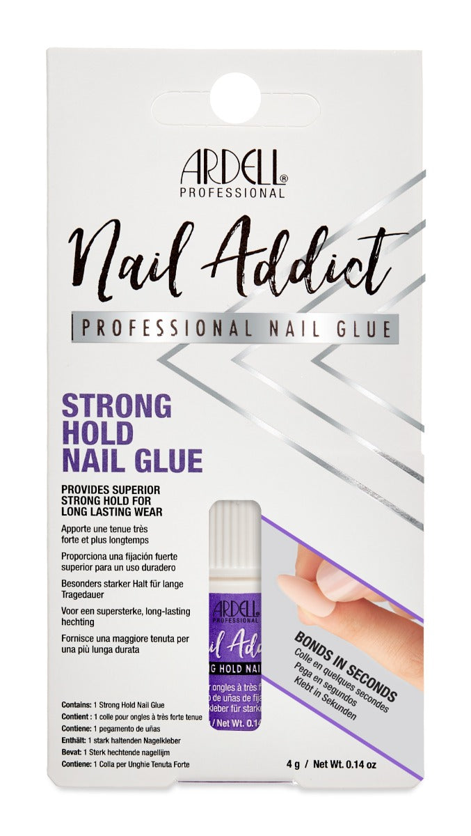 Front view of  Ardell Nail Addict Strong Hold Nail Glue packaging with product information