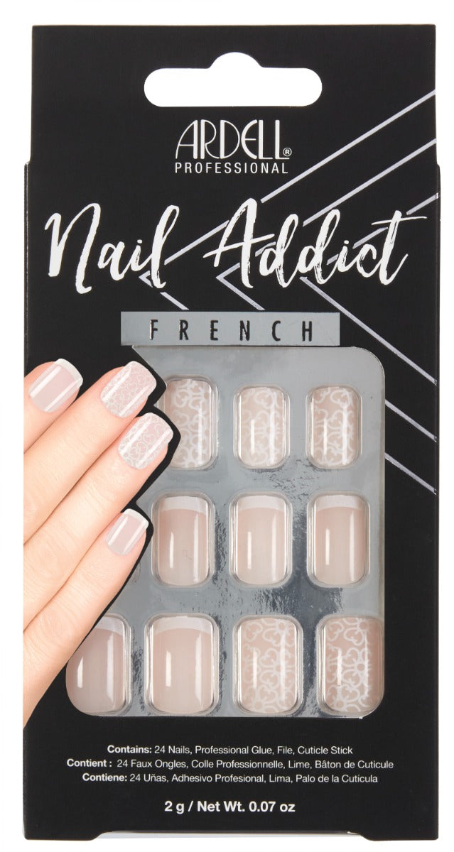 Frontage of Ardell Nail Addict French & Lace retail packaging with printed label text