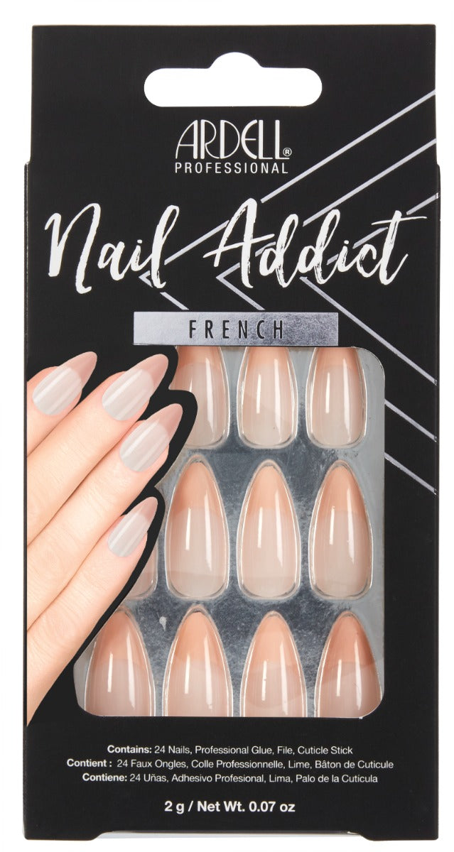 Front of Ardell Nail Addict in Nude French color shade retail pack with label text