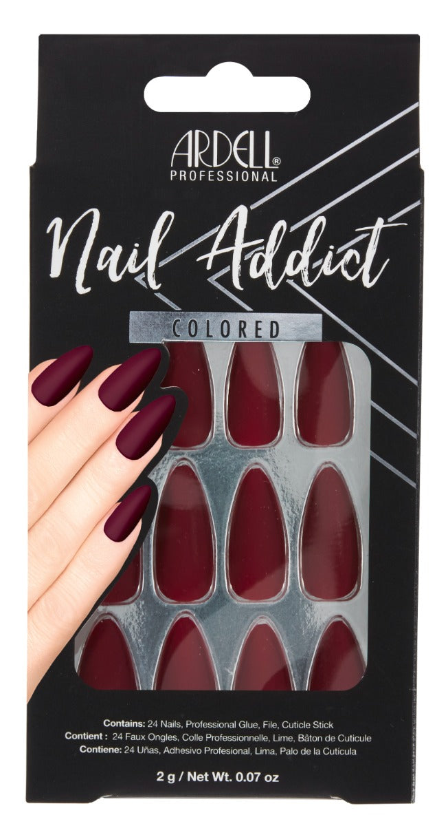 Front of Ardell Nail Addict Bordeaux color shade retail box