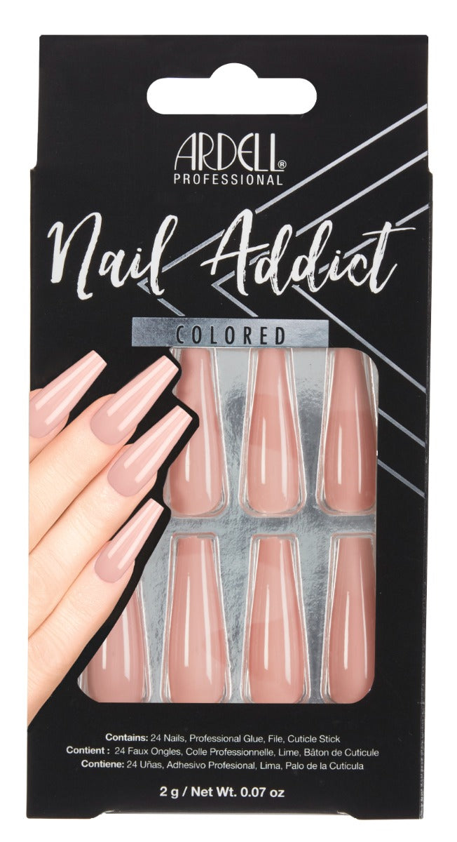Front of Ardell Nail Addict Nude Pink color shade in packaging with text