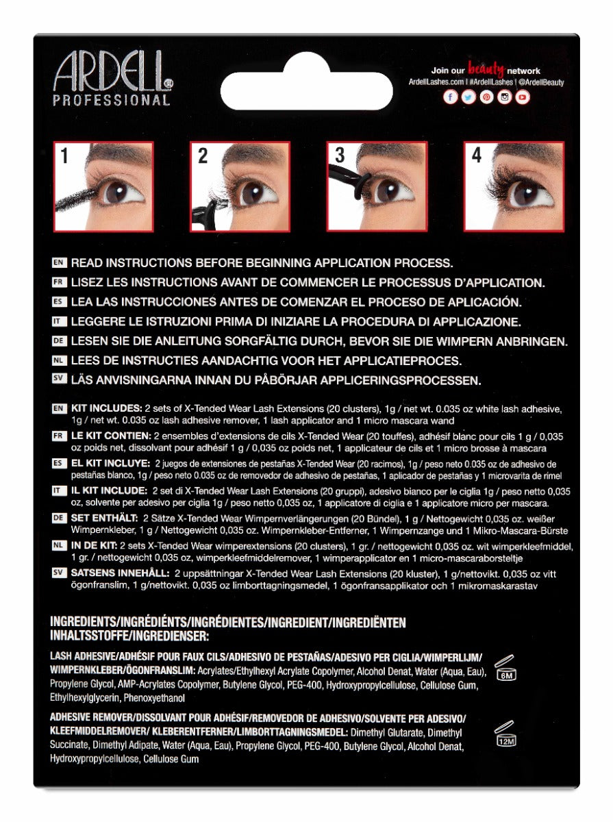 Back view of Ardell, X-tended Wear #110 lashes in retail wall hook packaging