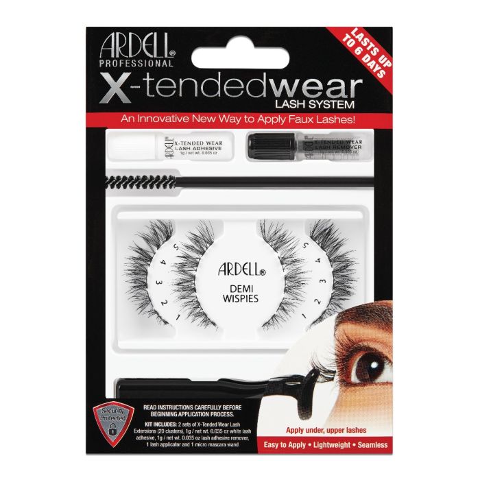 Ardell X-tended Wear Lash System with Demi Wispies, adhesive, and tools for up to 6 days of seamless lash wear.
