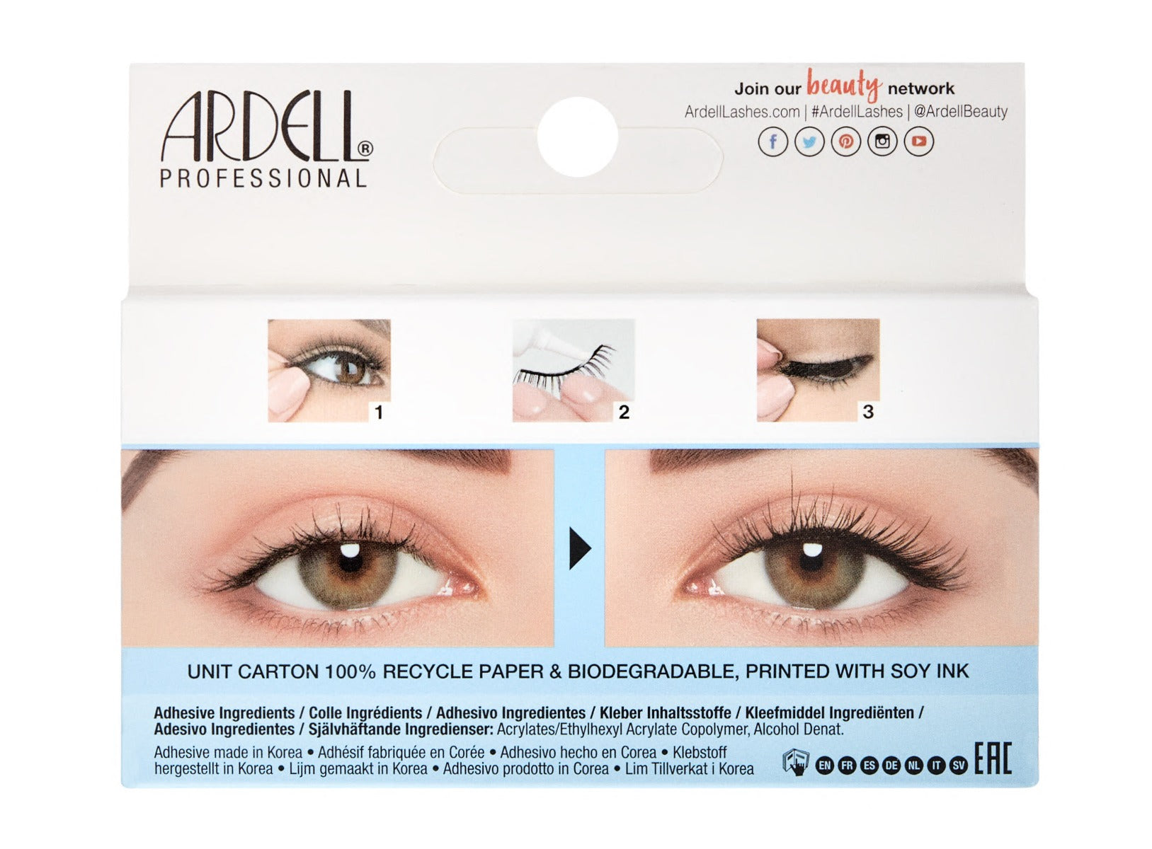Back details of Ardell's Light As Air 521  with product instruction and image details of its How to use instruction
