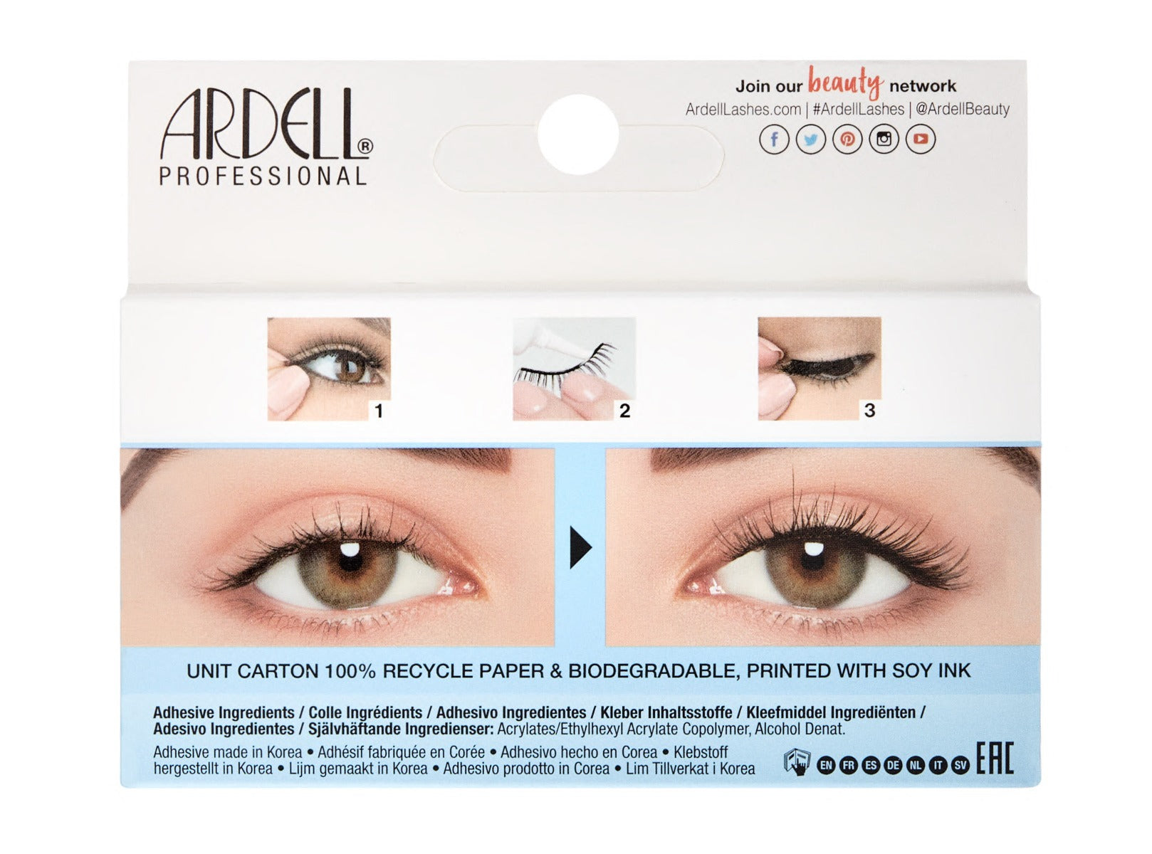 Back details of Ardell's Light As Air 522  with product instruction and image details of its How to use instruction