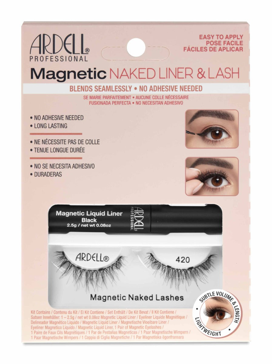 Front facing of Ardell's Magnetic Naked Liner & Lash 420 retail packaging with printed product information 