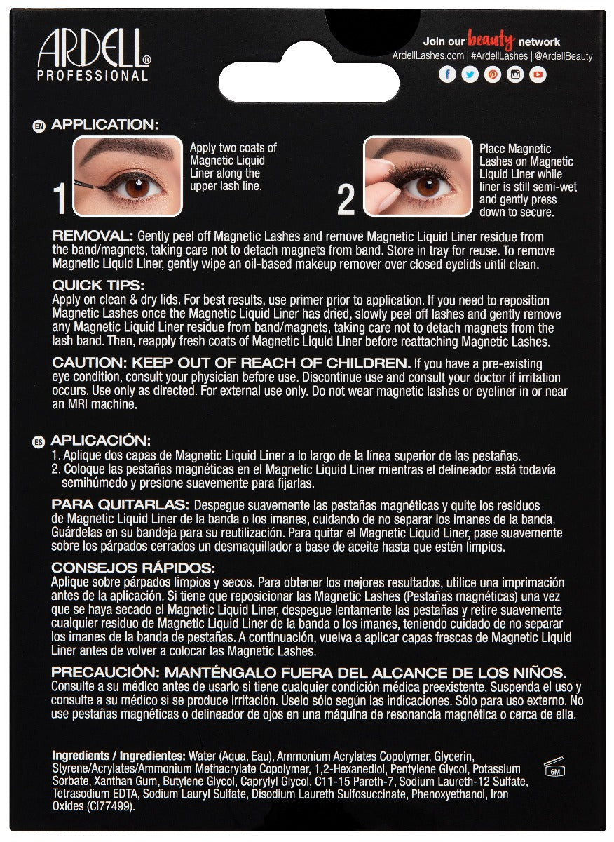 Back of Ardell, Magnetic Liquid Liner & Lash Kit, Demi Wispies box showing instructions in English & Spanish