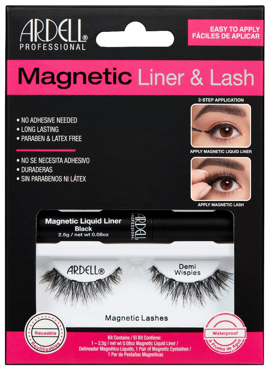 Front view of full Ardell, Magnetic Liquid Liner & Lash Kit, Demi Wisipies set in complete retail wall hook packaging