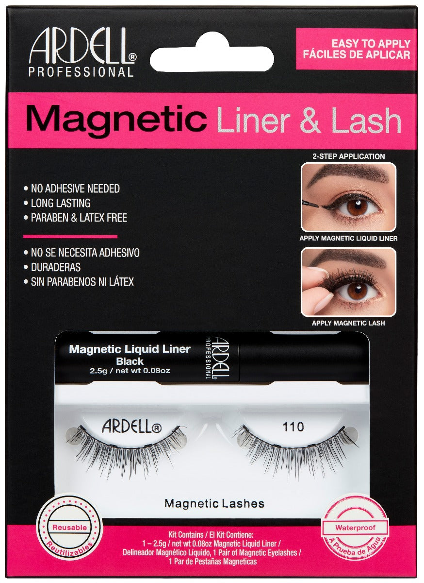 Front view of full Ardell, Magnetic Liquid Liner & Lash Kit, Lash 110 set in complete retail wall hook packaging