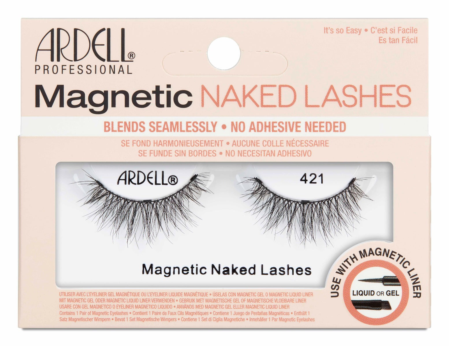 Front view of the Magnetic Naked Lash 421 from Ardell in a sealed retail wall-hook ready pack with printed label text