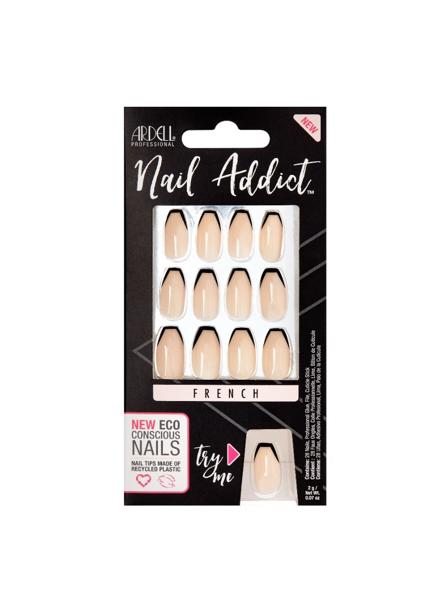 Front of Ardell Nail Addict in the Eco French Noir color shade in retail box