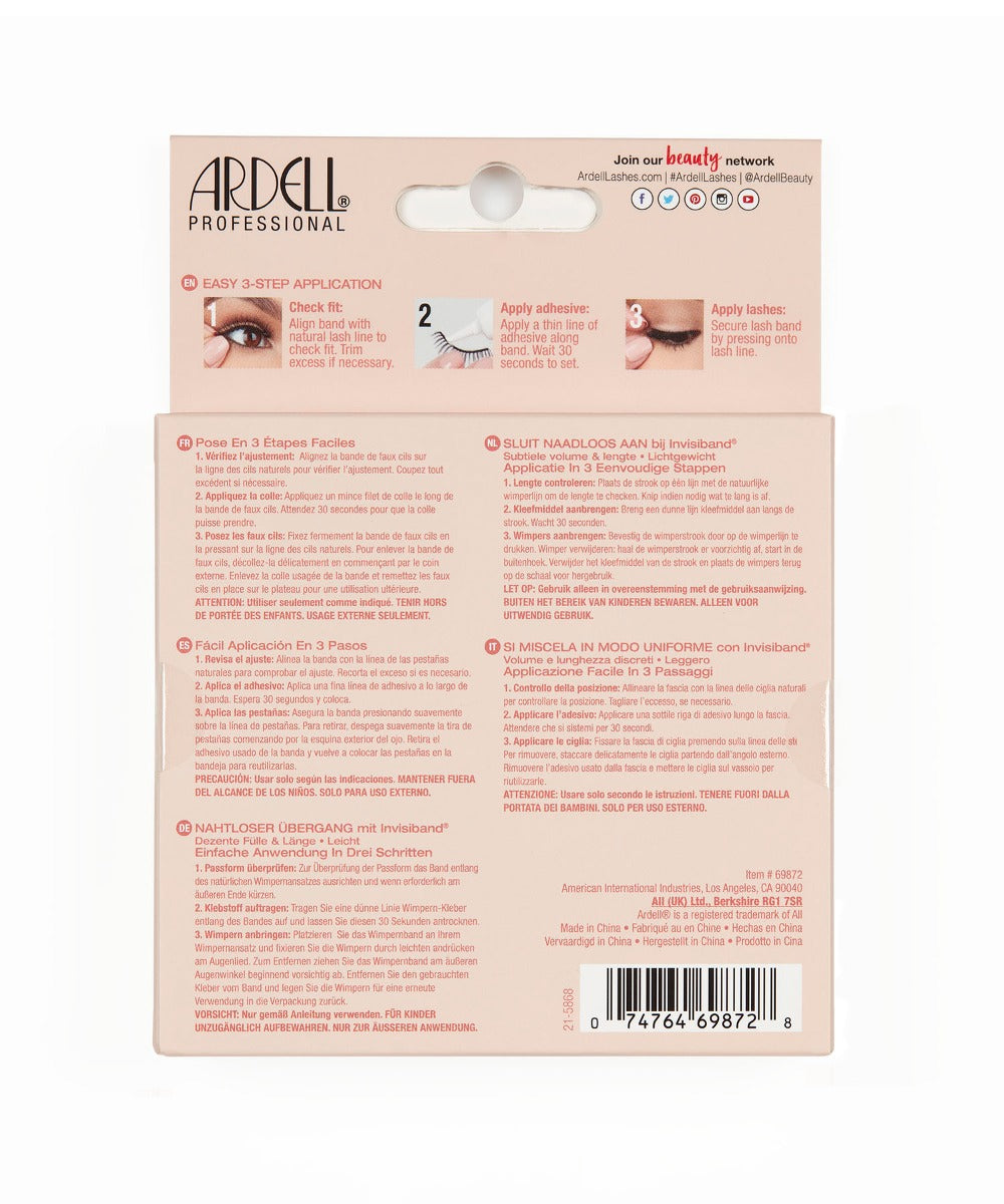 Back of Ardell Naked Lash 422 false lashes multipack retail packaging with instructions in different languages