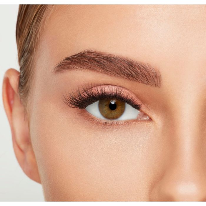 Close-up of model's eye wearing Ardell 3D Faux Mink 859 Lashes for a soft, full lash effect.