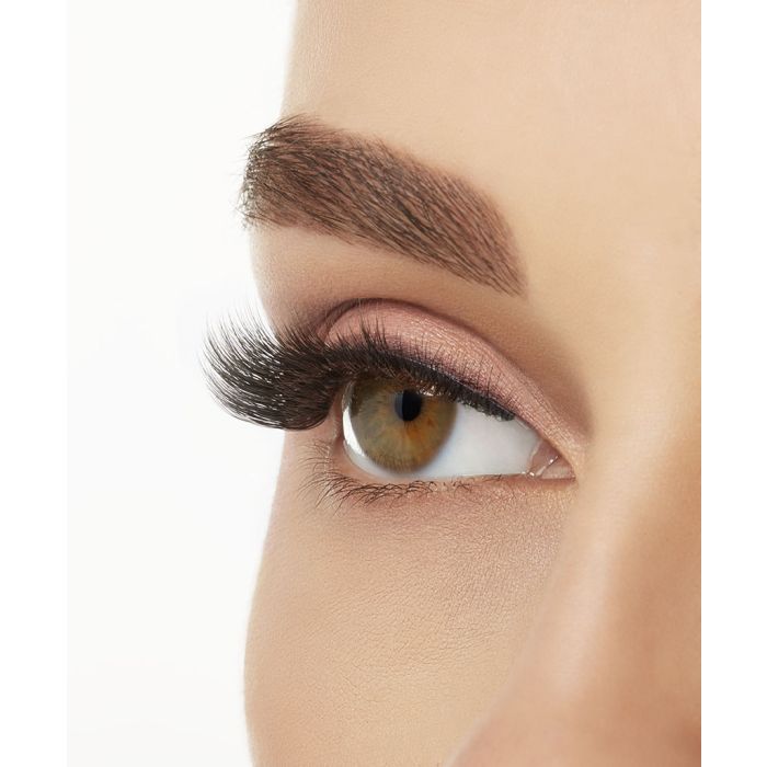 Side angle of model wearing Ardell 3D Faux Mink 859 Lashes, showing dramatic lift and curl.