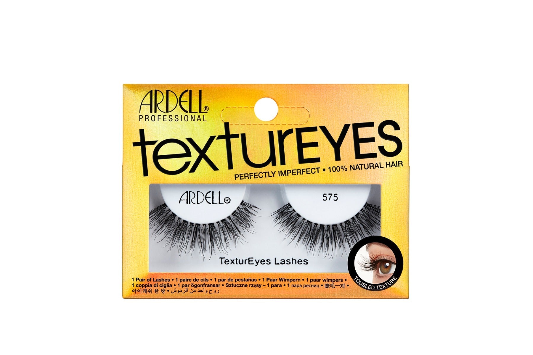 A set of Ardell Textureyes Lash 575 was placed into its retail packaging, with some texts written on it