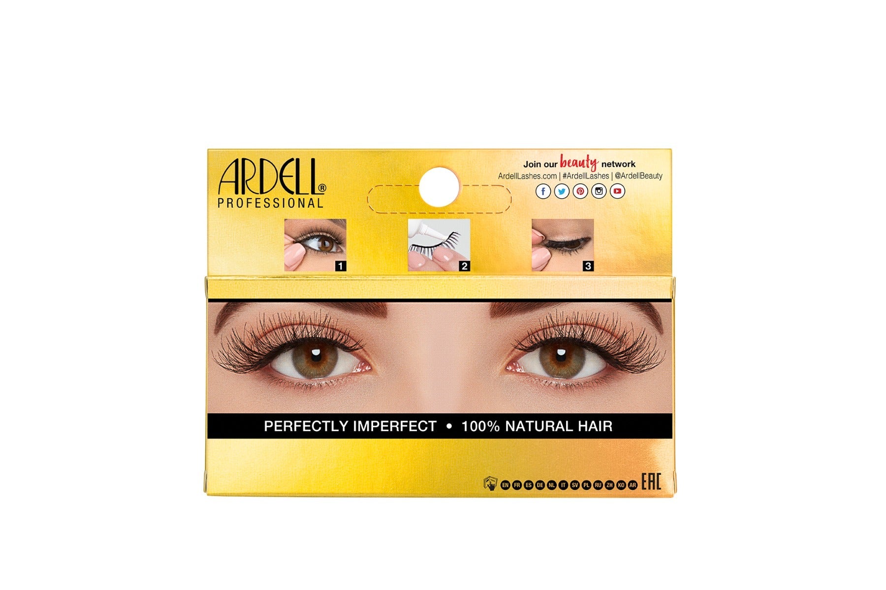The back of Ardell Textureyes Lash 576 packaging with application instructions