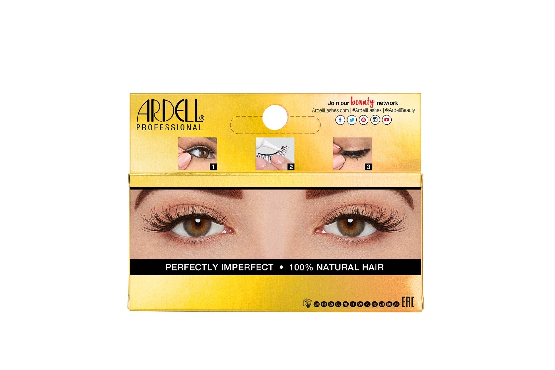 The back of Ardell Textureyes Lash 577 packaging with application instructions
