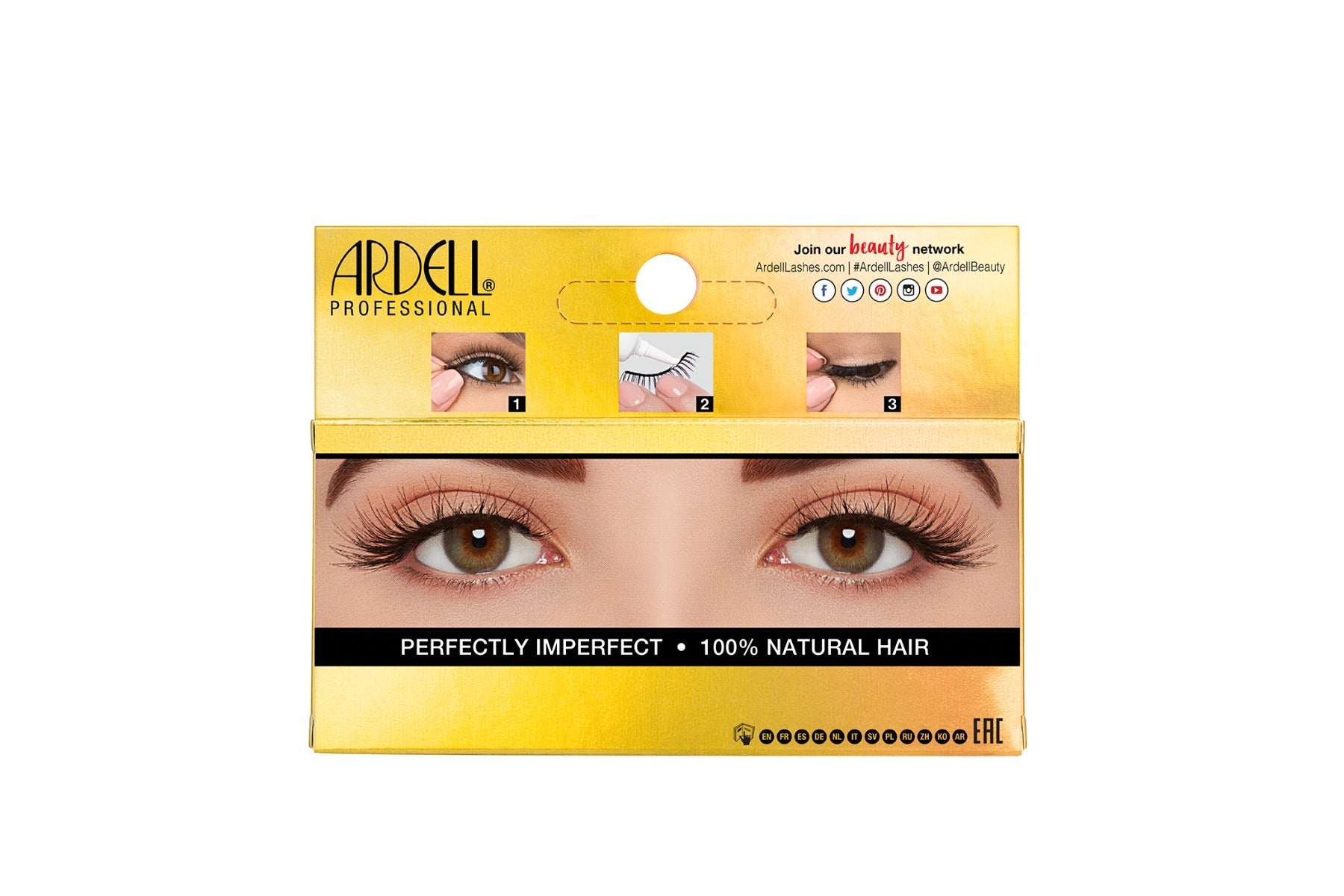 The back of Ardell Textureyes Lash 579 packaging with application instructions