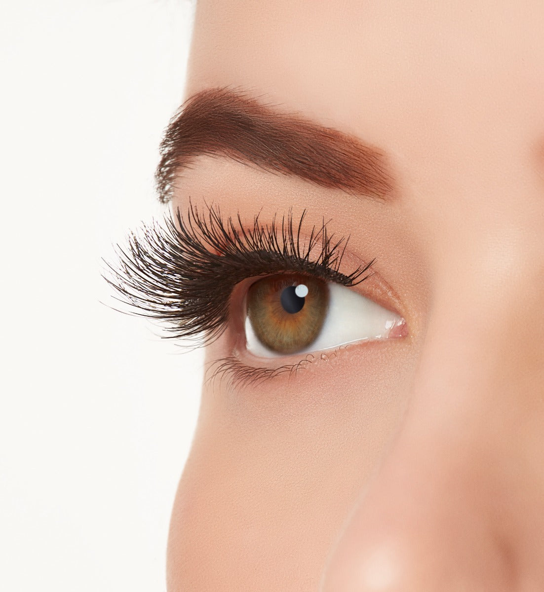 Side view of a model wearing Ardell Active Lash Chin Up  lashes