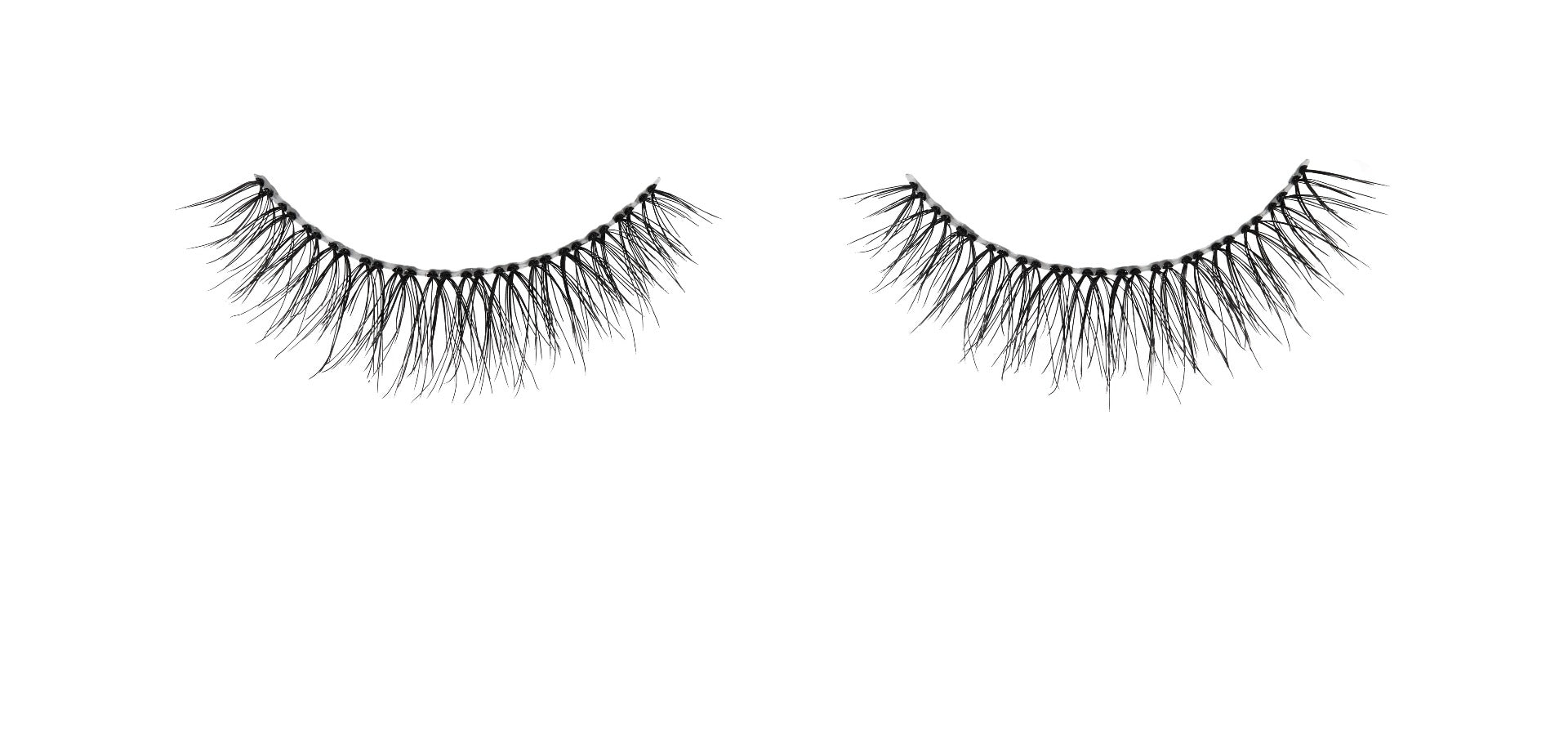 Close-up of a floating Ardell Naked Lash 420 faux lash for the right and left eye featuring its clustered lash fibers