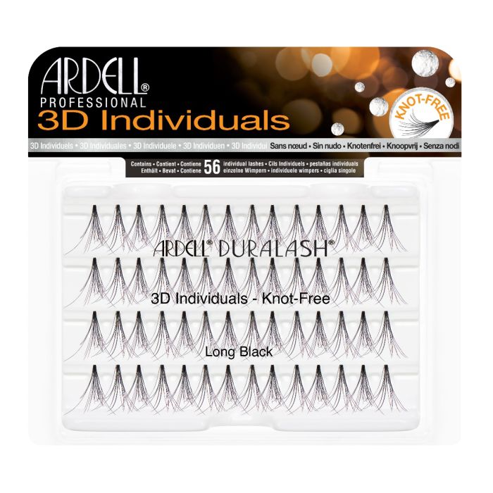 Ardell Duralash 3D Individuals Knot-Free Long Black lashes for a full, voluminous look with lightweight, natural definition.