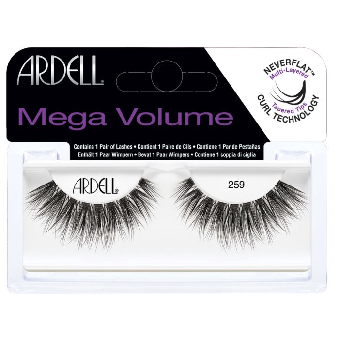 Ardell Mega Volume 259 lashes with a soft, spiky design and curled layers for textured, eye-opening drama.