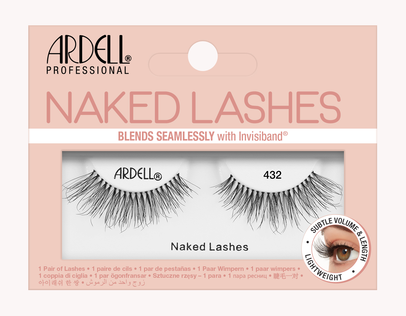 Ardell Naked Lashes 432 placed in retail packaging with product details and information