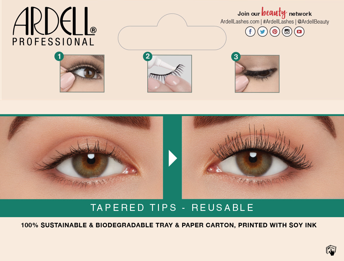 Back details of Ardell's Ecolashes 450 packaging with application & removal instructions  & its inclusions
