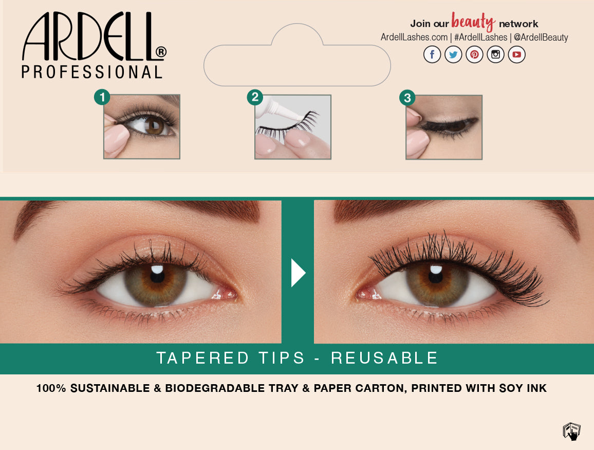 Back packaging details of Ardell's Ecolashes 453 with application and removal instructions pictures.