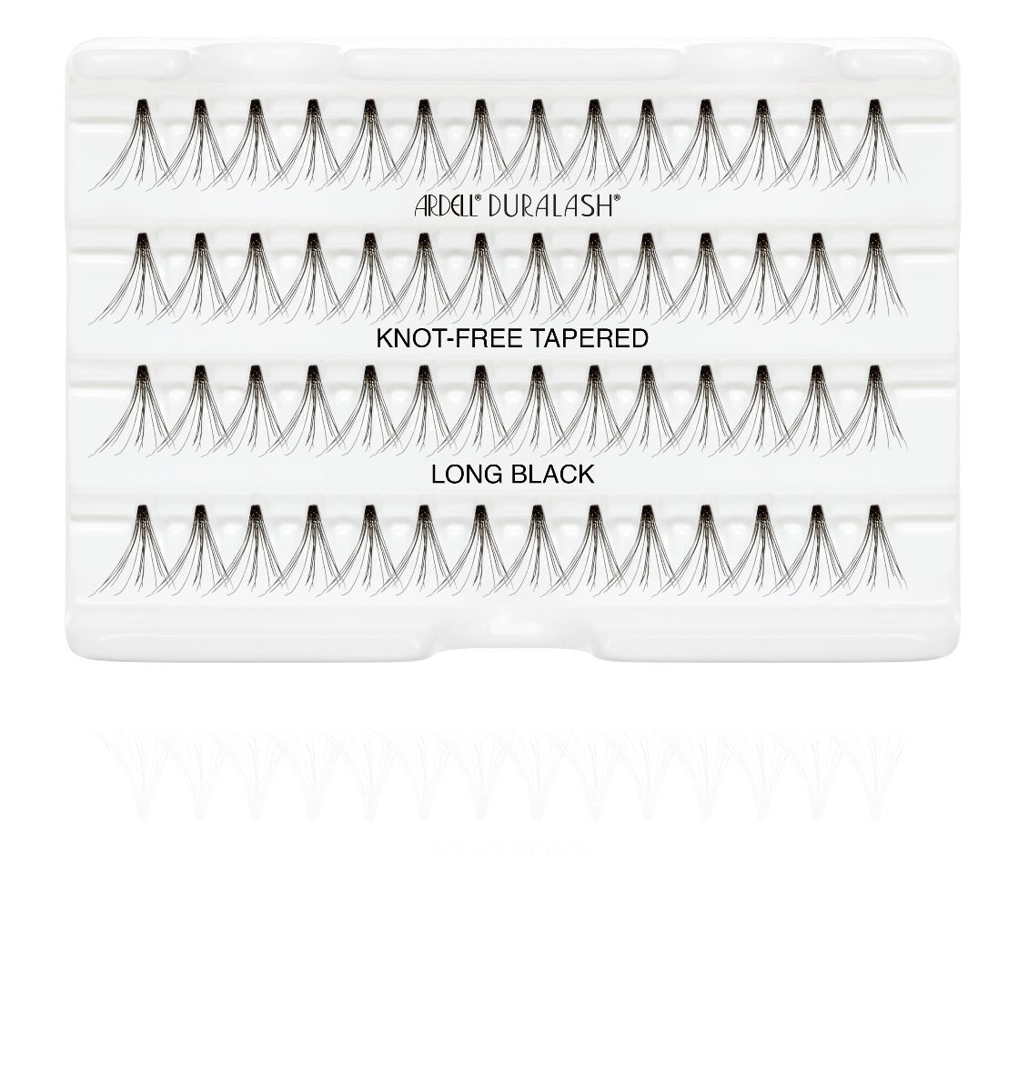 Complete Ardell Soft Touch Individuals Long set of 56 knot-free false lashes arranged in inner plastic packaging  