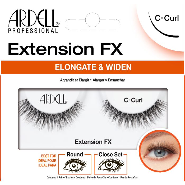 Ardell Extension FX C-Curl lashes to elongate and widen round and close-set eyes with a graceful curl.