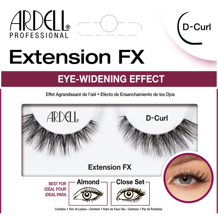 Ardell Extension FX D-Curl lashes create an eye-widening effect, perfect for almond and close set eyes.