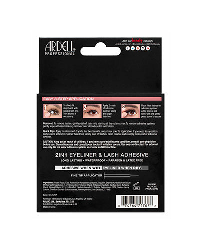 Back details of Ardell Lash Contour 372 Eye-Enhancing box featuring instructions and a model's eyes wearing lashes