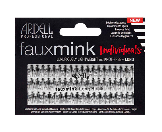 A box of 60 individual Ardell's Fauxmink long lashes in black, organized for easy application